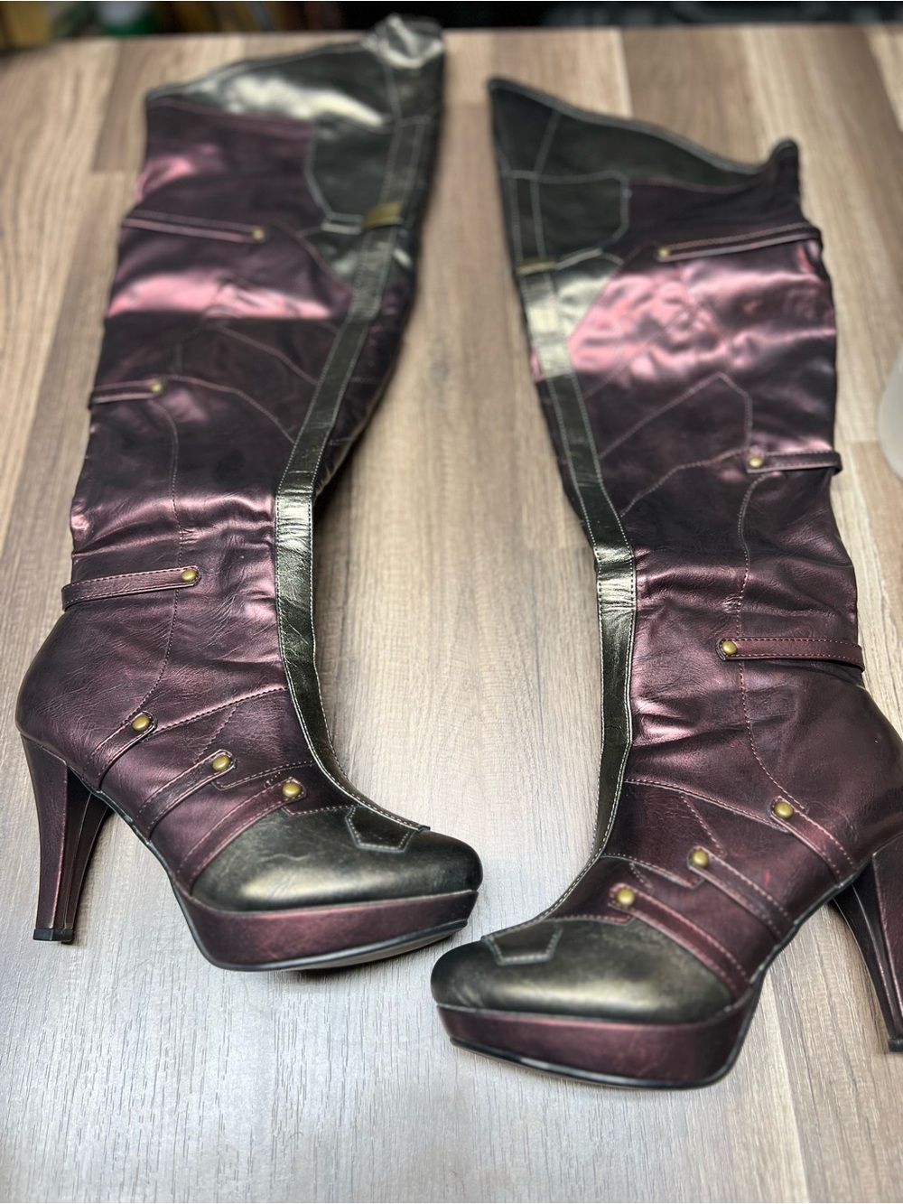 Women's Over-the-Knee Platform Boots in Deep Plum